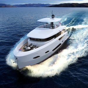 Fahrten-Motoryacht / geschlossene Flybridge / Aluminium / Verdränger