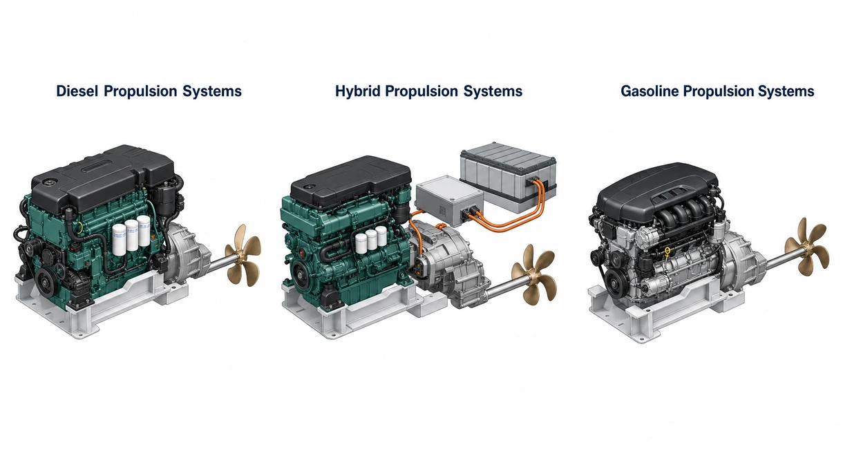 Technische Nahaufnahme eines Hochdruck-Common-Rail-Einspritzsystems an einem modernen maritimen Turbo-Diesel-Innenbordmotor.
