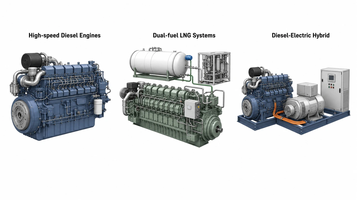 Detailansicht eines Common-Rail-Kraftstoffeinspritzsystems an einem modernen schnelllaufenden Dieselmotor für maritime Anwendungen.