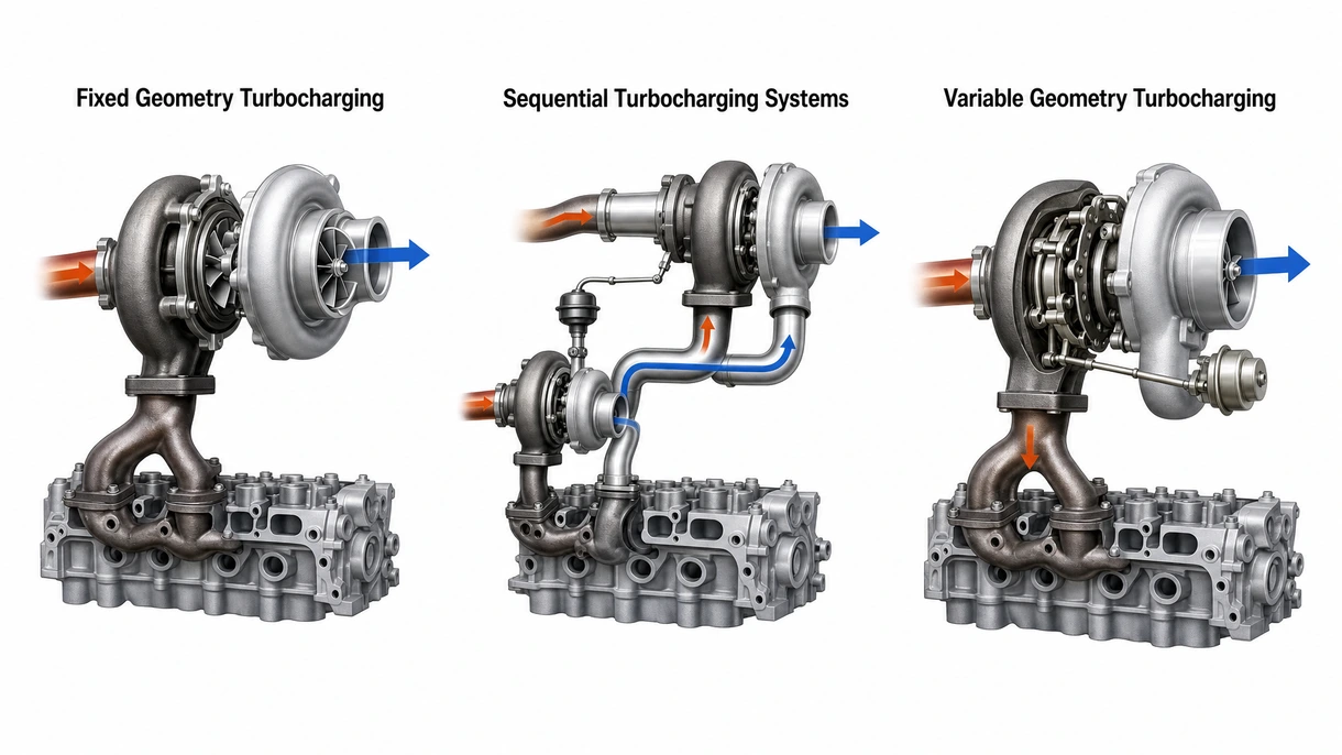 Technische Nahaufnahme eines Turbolader-Motors, die das salzwasserbeständige Turbinengehäuse und die verstärkte Wastegate-Einheit zeigt.