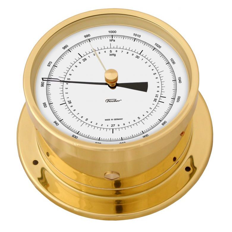 Analoges Barometer - 103PM - Feingerätebau K. Fischer GmbH - Messing / weiß