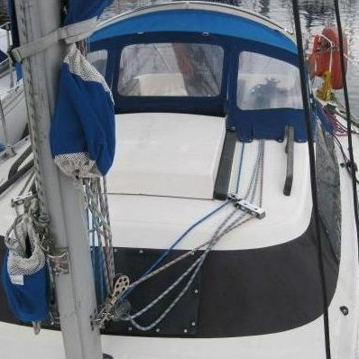 Roofdach für Segelboot - Sprayhood - NVequipment - für Ruderhaus / mit Edelstahlstruktur / blau