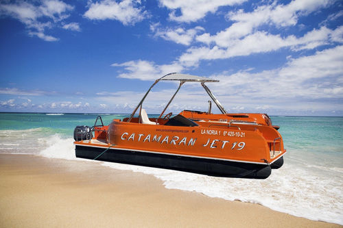 Außenborder-Pontonboot - Jet 19 - AVENTURAS AQUATICAS - LA NORIA - Open / mit Seitenkonsole / Jetantrieb