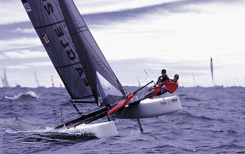 Sportkatamaran für Küstenregatta - EAGLE 20 - Eagle Catamarans - Zweihand / mit Doppeltrapez / asymmetrischer Spinnaker