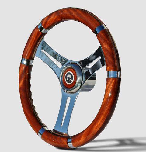 Motorboot-Lenkrad / Edelstahl - VS01 - Riviera srl Genova - polyurethanbeschichtet / Teakholz / Mahagoni