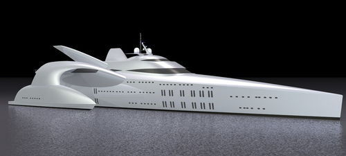 Motor-Trimarane Luxus-Megayacht - Moonset - LOMOcean Design - für Kreuzfahrten / mit Steuerhaus