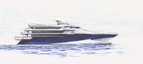 Schnelle Megayacht - Wavepiercer Giga - LOMOcean Design - Raised Pilothouse / Verbundwerkstoff