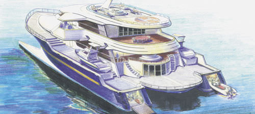 Motor-Katamarane Luxus-Megayacht - Wavepiercer  - LOMOcean Design - für Kreuzfahrten / mit Steuerhaus / Verdränger Rumpf