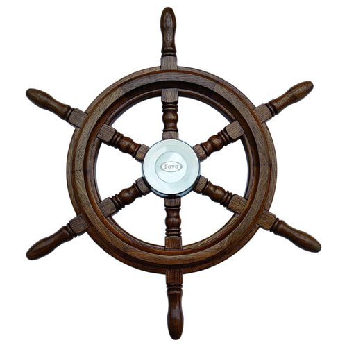 Motorboot-Lenkrad / Teakholz - 73008-24 - AAA WORLD-WIDE ENTERPRISES LTD. - traditionell / 6-Speichen / braun