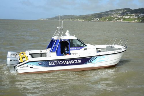 Express-Cruiser / Katamaran - Bleu Camargue - Cheetah Marine - Außenborder / zweimotorig / mit geschlossenem Cockpit