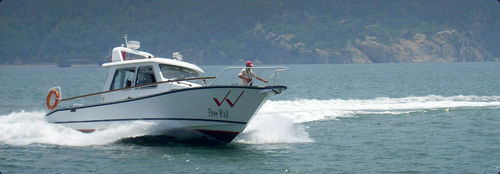 Express-Cruiser / Außenborder - aurora (dalian) yachts co ltd - zweimotorig / mit geschlossenem Cockpit / Sportfischer