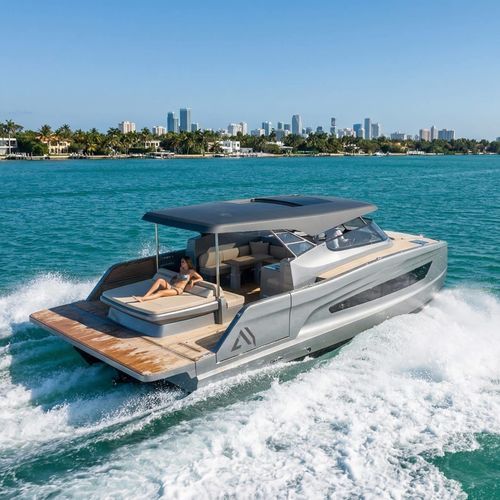 Express-Cruiser / Katamaran - 38 S - AVENTURA YACHTS - Innenborder / zweimotorig / Softtop