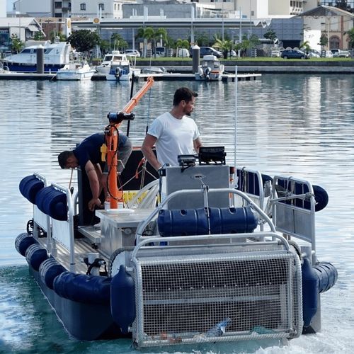 Arbeitsfrachtkahn-Berufsschiff - ECOBARGE - Multi-service - AZURETREND | ECOTANK | EMERGENSEA | MONAWA - Müllsammelschiff / Umweltschutzbarge / Barge zum Abpumpen von Schmutzwasser