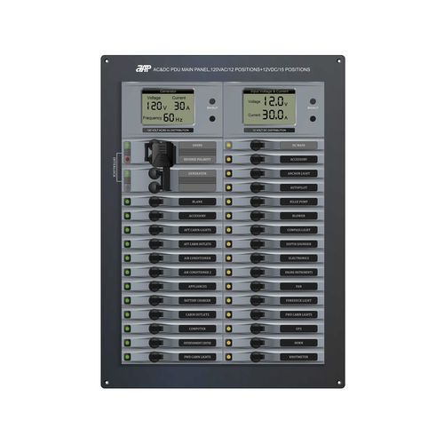 Stromverteiler für Boote - AC&DC PDU Main Panel, 120VAC/12 Positions+12VDC(24VDC)/15 Po - APM TECHNOLOGIES (Dongguan) Co., Ltd
