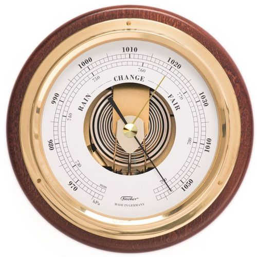 Analoges Barometer - 1434B - Feingerätebau K. Fischer GmbH - Messing / Chrom / weiß