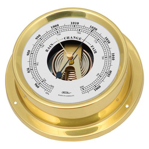 Analoges Barometer - 1506B - Feingerätebau K. Fischer GmbH - Messing / weiß