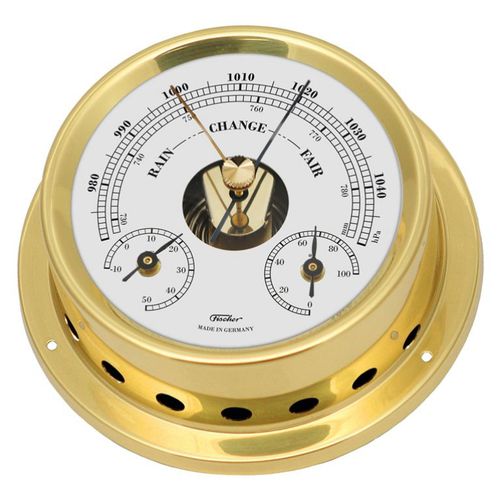Analoges Barometer - 1508BTH - Feingerätebau K. Fischer GmbH - Messing / Edelstahl / weiß