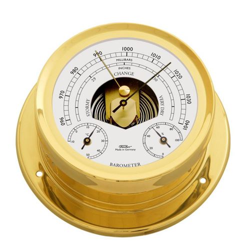 Analoges Barometer - 1600BTH - Feingerätebau K. Fischer GmbH - Messing / weiß / Thermometer