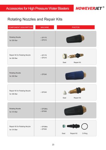 HOWEVERJET Rotating Nozzles and Repair Kits EP170 EP210 EP240 EP280s EP300