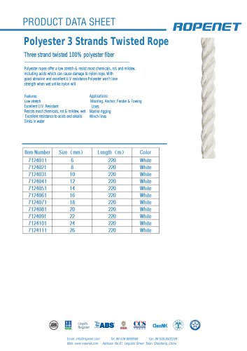 Polyester 3 Strands Twisted Rope