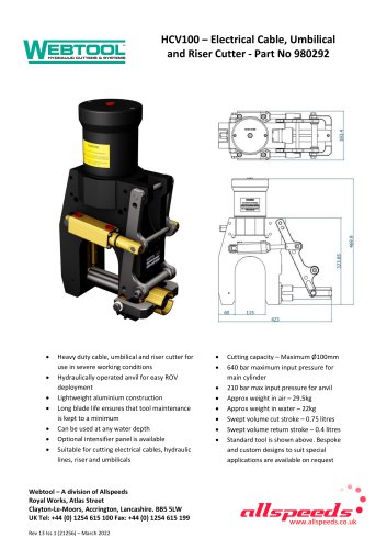 HCV100 – Electrical Cable, Umbilical and Riser Cutter