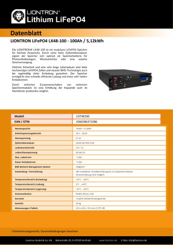 LIONTRON LiFePO4 LX48-100 - 100Ah / 5,12kWh