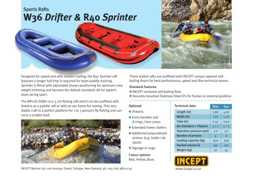 INCEPT W36 Drifter & R40 Sprinter Rafts