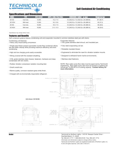 Technicold Self Contained Air Conditioning Specification Sheet