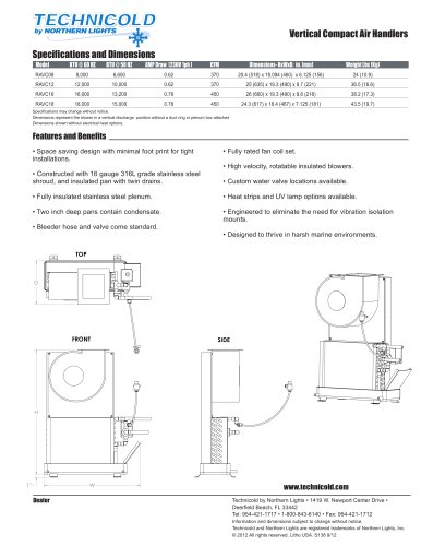 Technicold Vertical Compact Air Handler Specification Sheet