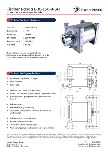20 kW Shaft E-Motor 48 V (1200 UpM)