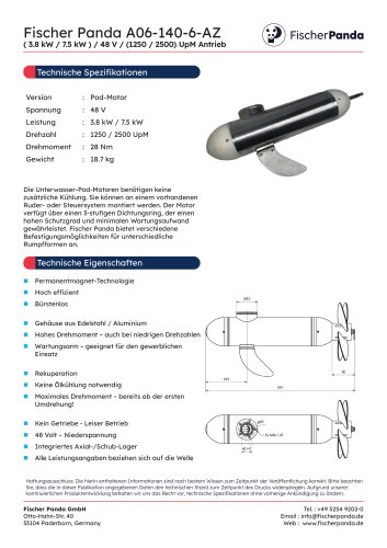 3,7 kW - 7,5 kW Pod E-Motor (1250 / 2500 UpM)