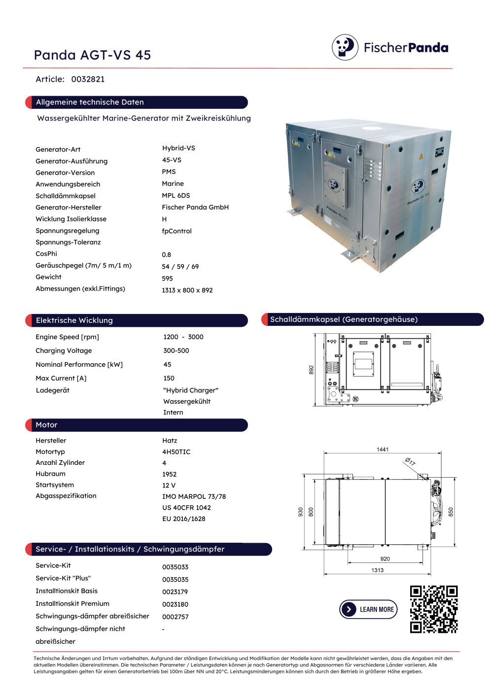Hybrid-VS DC Generatoren VS45 - Fischer Panda