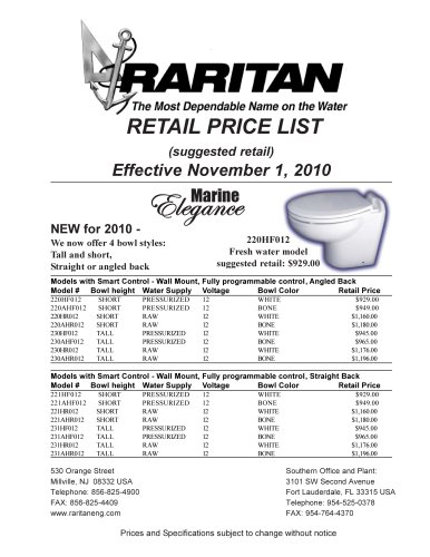 2011 RARITAN Price List