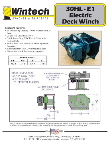 30HL-E1 Electric Deck Winch