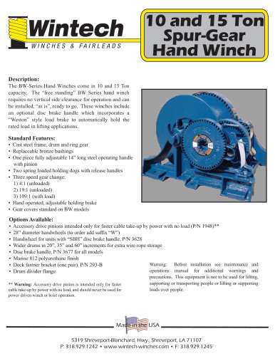 Spur Gear Hand Winches - 10 and 15 Ton