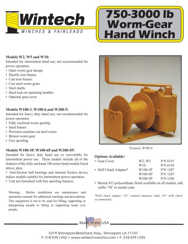 Worm Gear Hand Winches - 750-3000 lbs