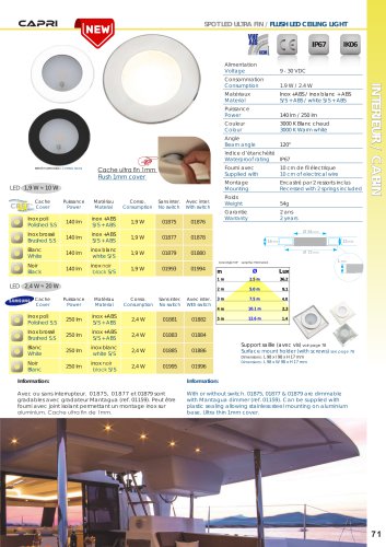 Capri - ultra thin - brushed S. S. - 10W - IP67 waterproof - with push switch