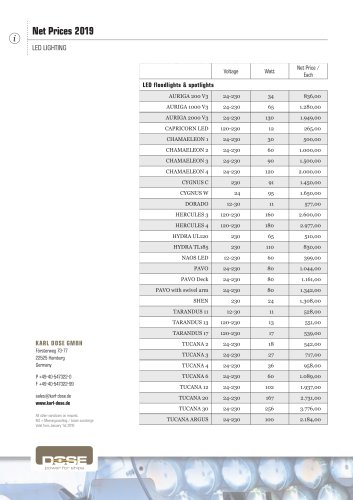 DOSE Price List 2019  LED LIGHTING