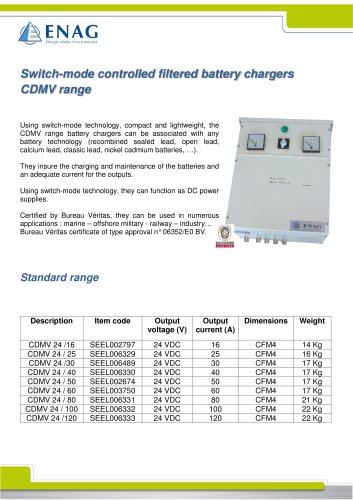 BATTERY CHARGER SINGLE PHASE 24VDC – CDMV RANGE