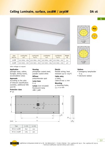 DA16 Ceiling Luminaire, surface, 2x 18 W / 2x 36 W