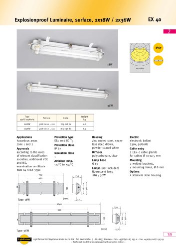 EX40 Explosionproof Luminaire, surface, 2x 18 W / 2x 36 W