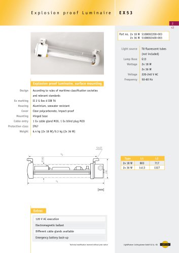 EX53 Explosion proof Luminaire, surface, 2x 18 W/ 2x 36 W