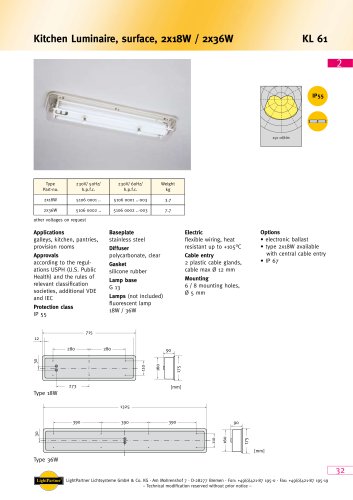 KL61 Kitchen Luminaire, surface, 2x 18 W / 2x 36 W