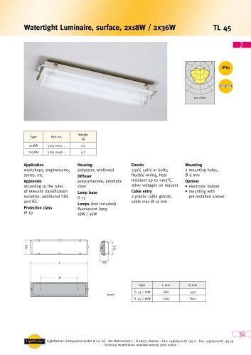 TL45 Watertight Luminaire, surface, 2x 18 W / 2x 36 W