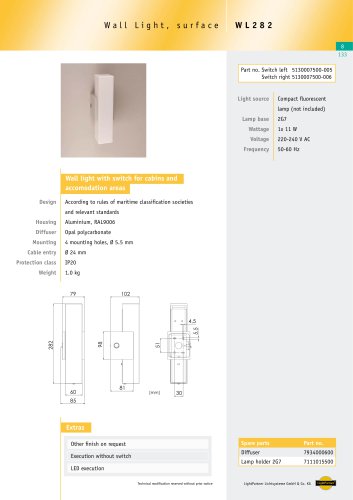 WL282 Wall light with switch, 1x 11 W