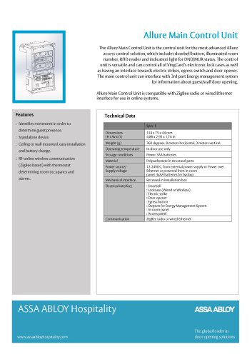 VingCard Allure Main Control Unit Technical Sheet