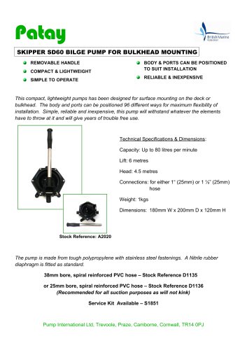 SKIPPER SD60BM BULKHEAD MOUNTED BILGE PUMP