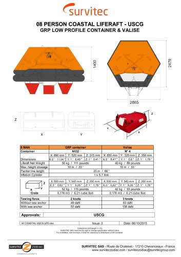 08 PERSON COASTAL LIFERAFT - USCG GRP LOW PROFILE CONTAINER & VALISE