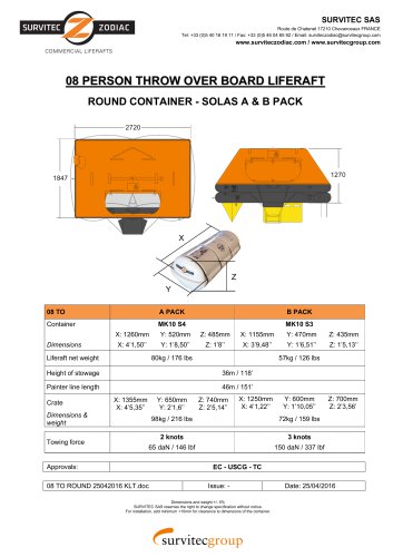 08 PERSON THROW OVER BOARD LIFERAFT ROUND CONTAINER - SOLAS A & B PACK