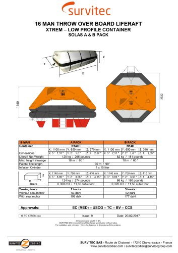 16 MAN THROW OVER BOARD LIFERAFT XTREM – LOW PROFILE CONTAINER